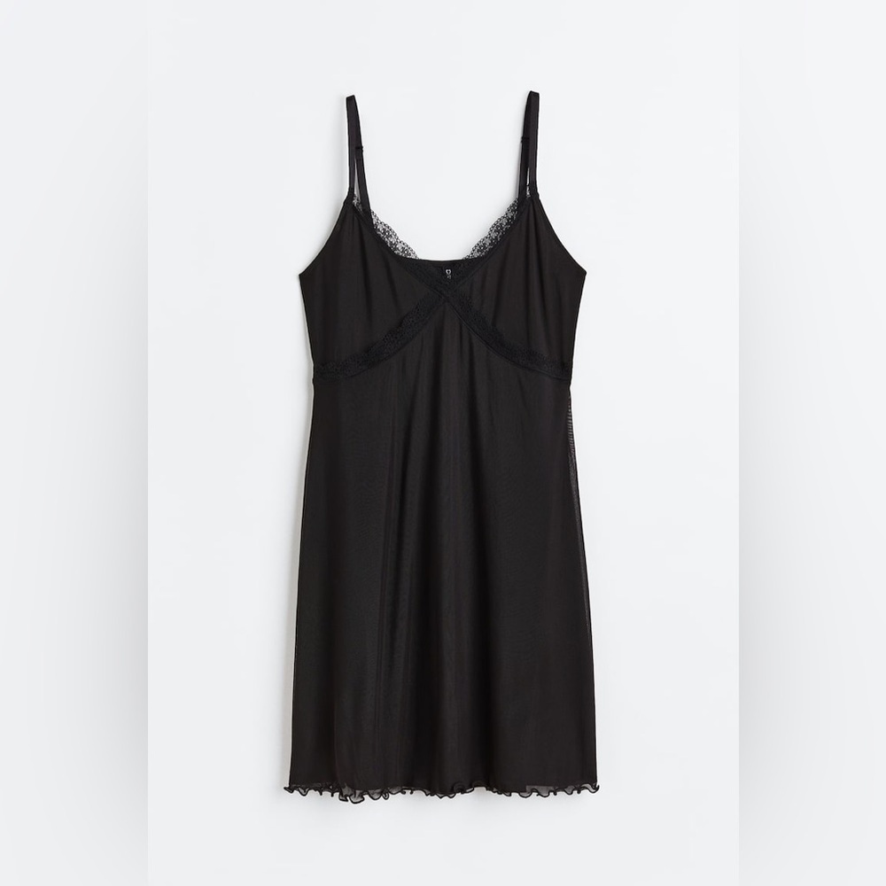 H&M Women’s Black LACE-TRIMMED MESH DRESS Medium